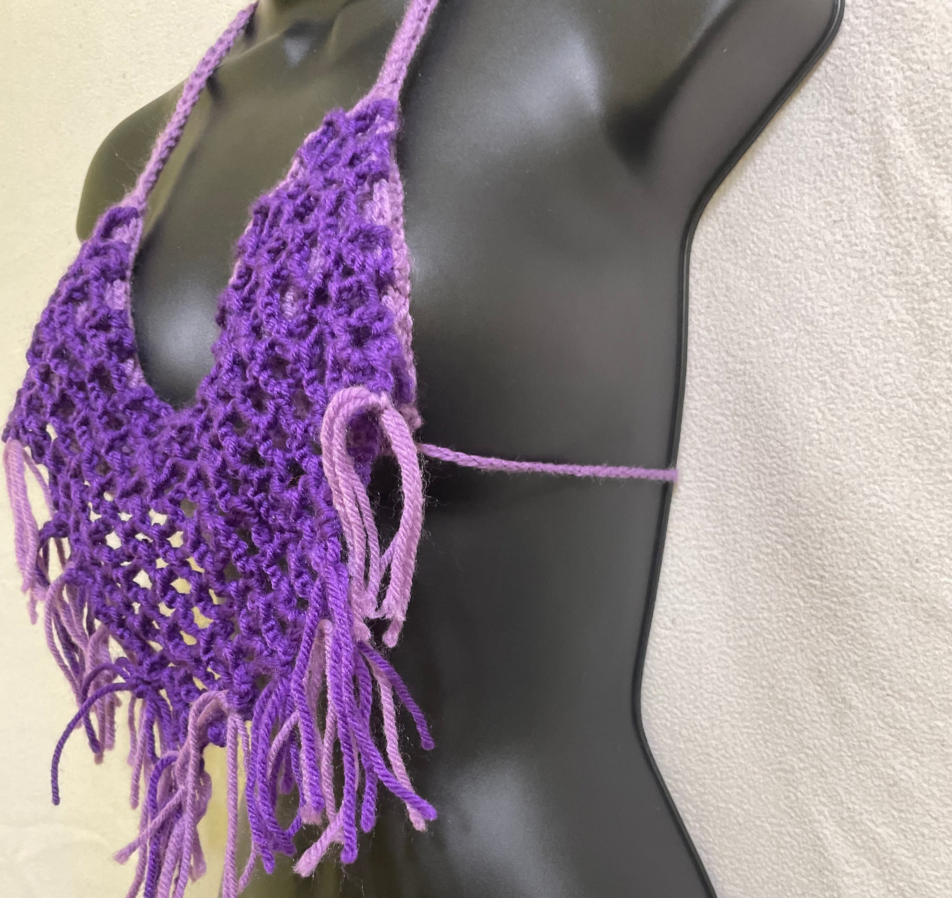 Women’s Crochet Halter Top Fringe Backless Tie V-Neck , Handmade