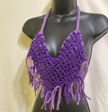 Women’s Crochet Halter Top Fringe Backless Tie V-Neck , Handmade